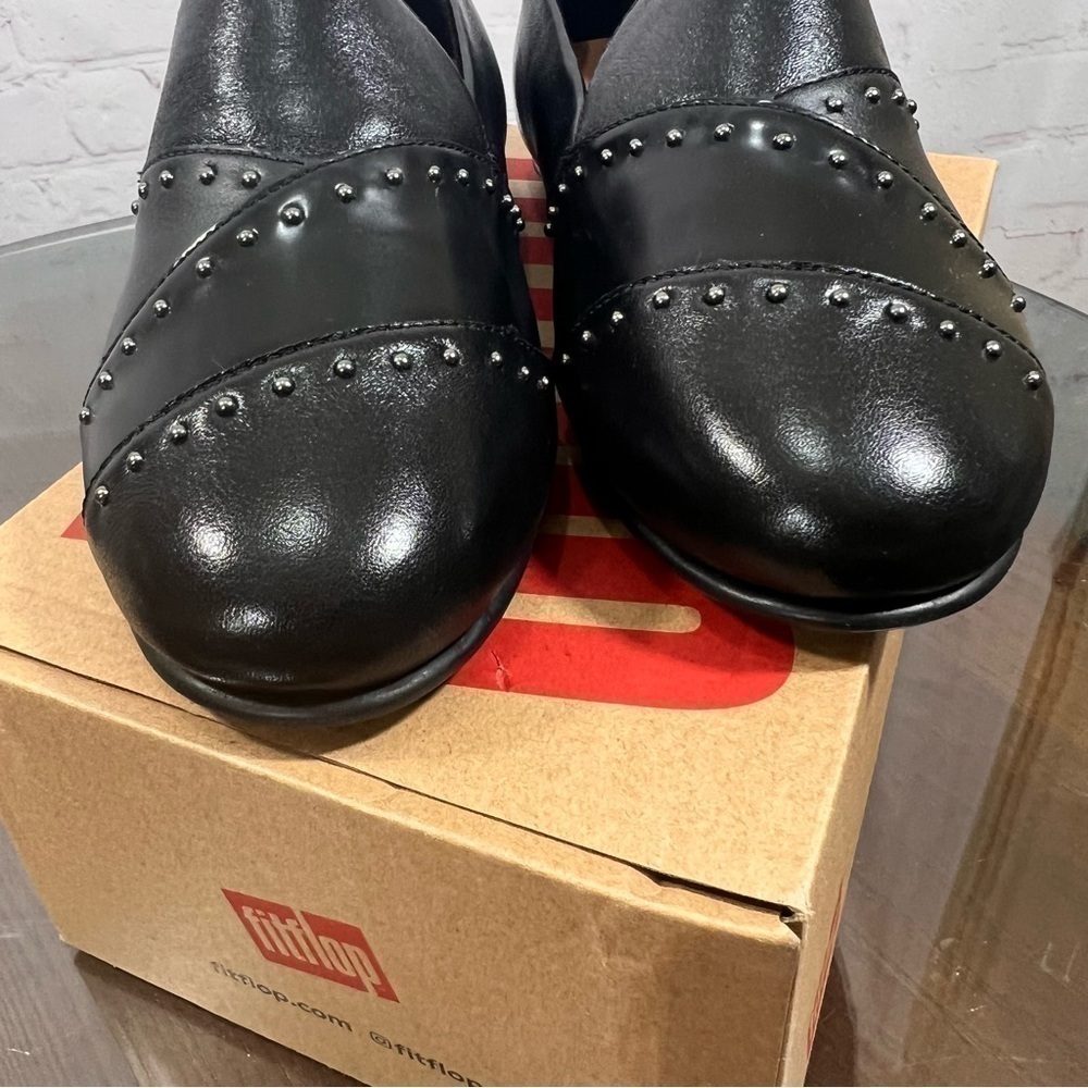 FITFLOP Angelina Microstud Loafer. Black leather with gunmetal studs in size 6 - Picture 9 of 12